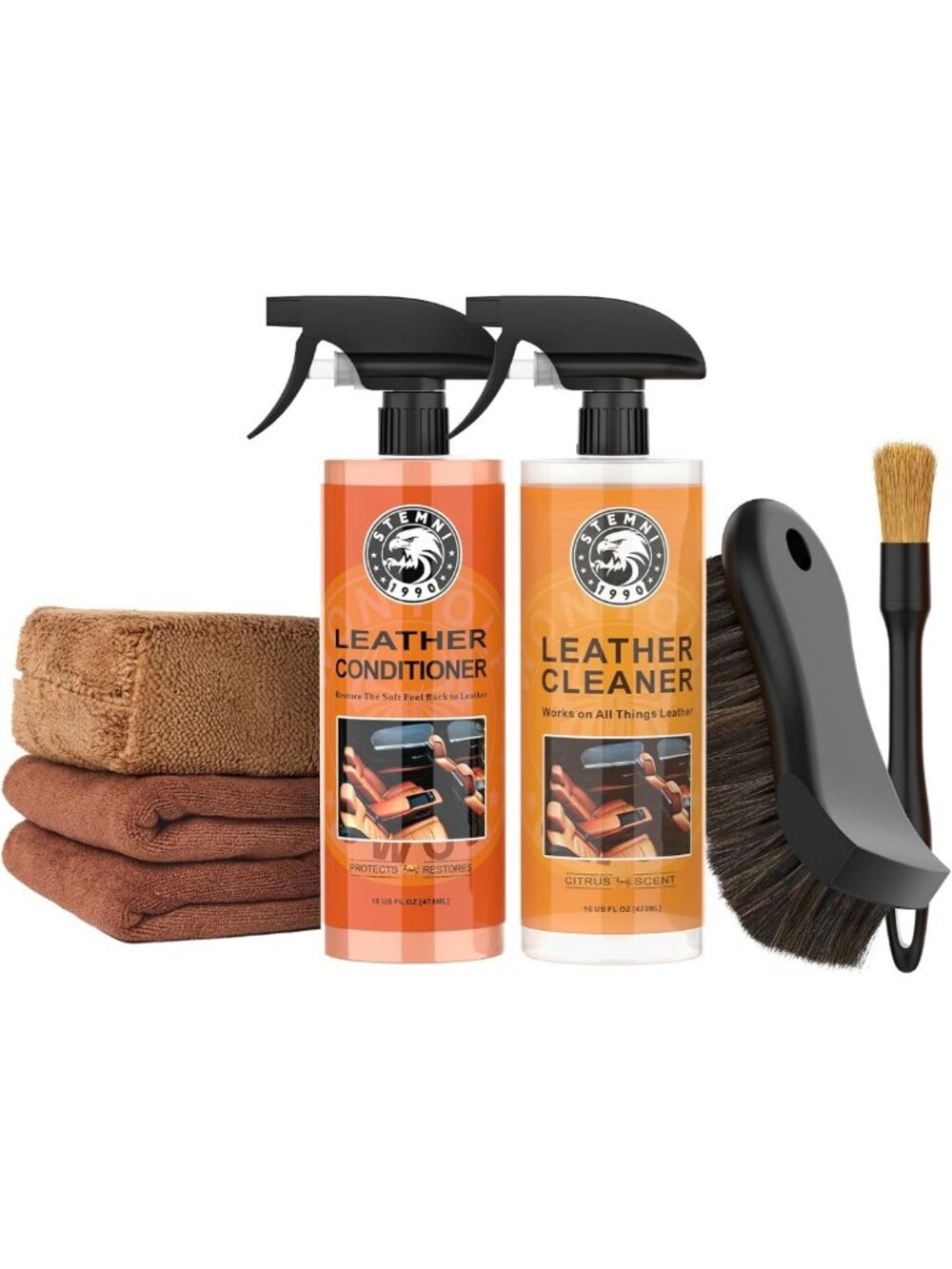 Leather Cleaner & Conditioner Kit with Horse Hair Brush - Safe for Cars